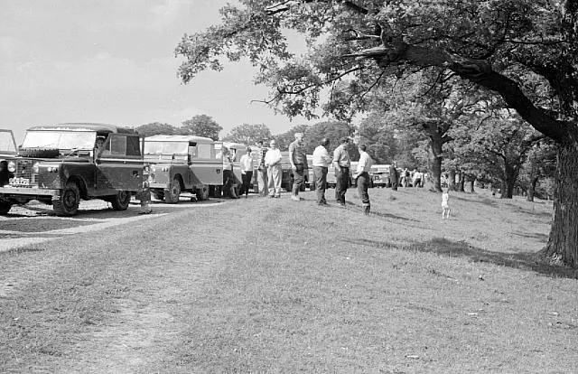 Land Rovers along a ridge at Eastnor